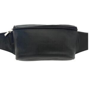 Vintage Longchamp Black Pebbled Leather Belt Bag Fanny Pack Y2K Quiet Luxury